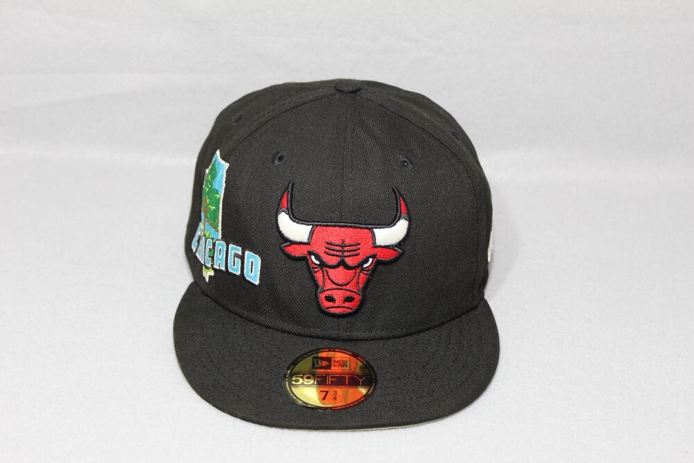 Chicago Bulls New Era State Stitch 59FIFTY Fitted Hat 7 3/4 Black NBA Cap